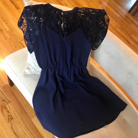 Blue lace sleeve dress, fit and flare Sz S - Picture 2 of 4